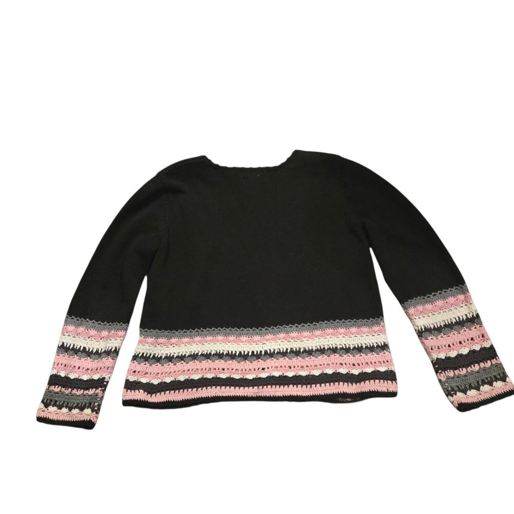 Vintage Y2K Cottagecore Crochet Cardigan Pink Striped Grandpa Sweater Boho XL - Picture 3 of 8